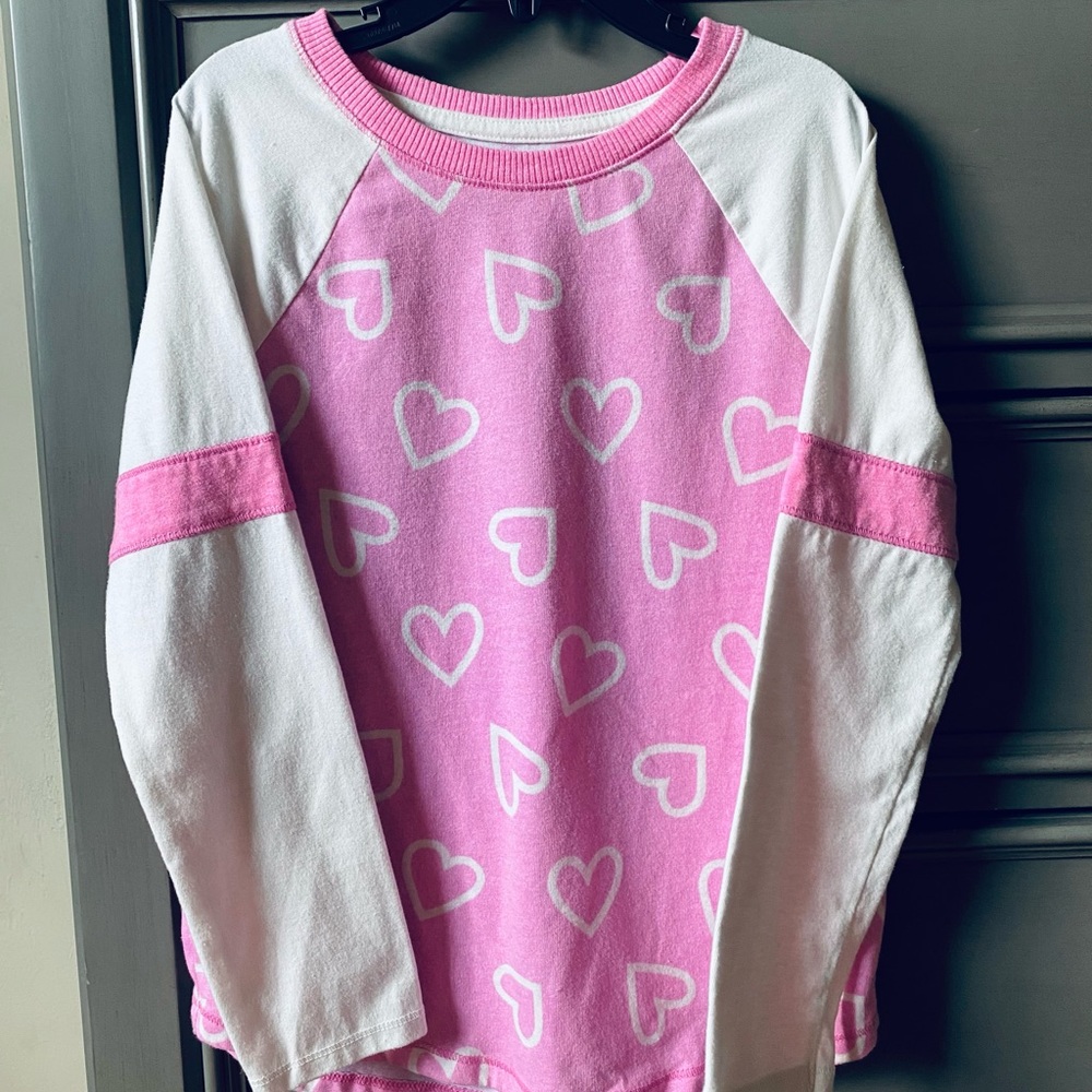 Long Sleeve Pink & White Heart Tee